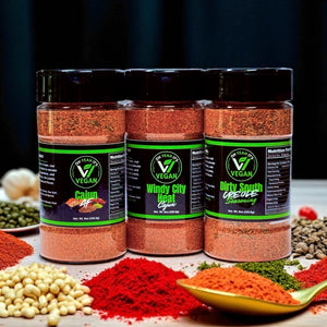 Cajun Heatwave 3-pack of vegan seasonings including Windy City Cajun, Cajun AF, and Dirty South Creole